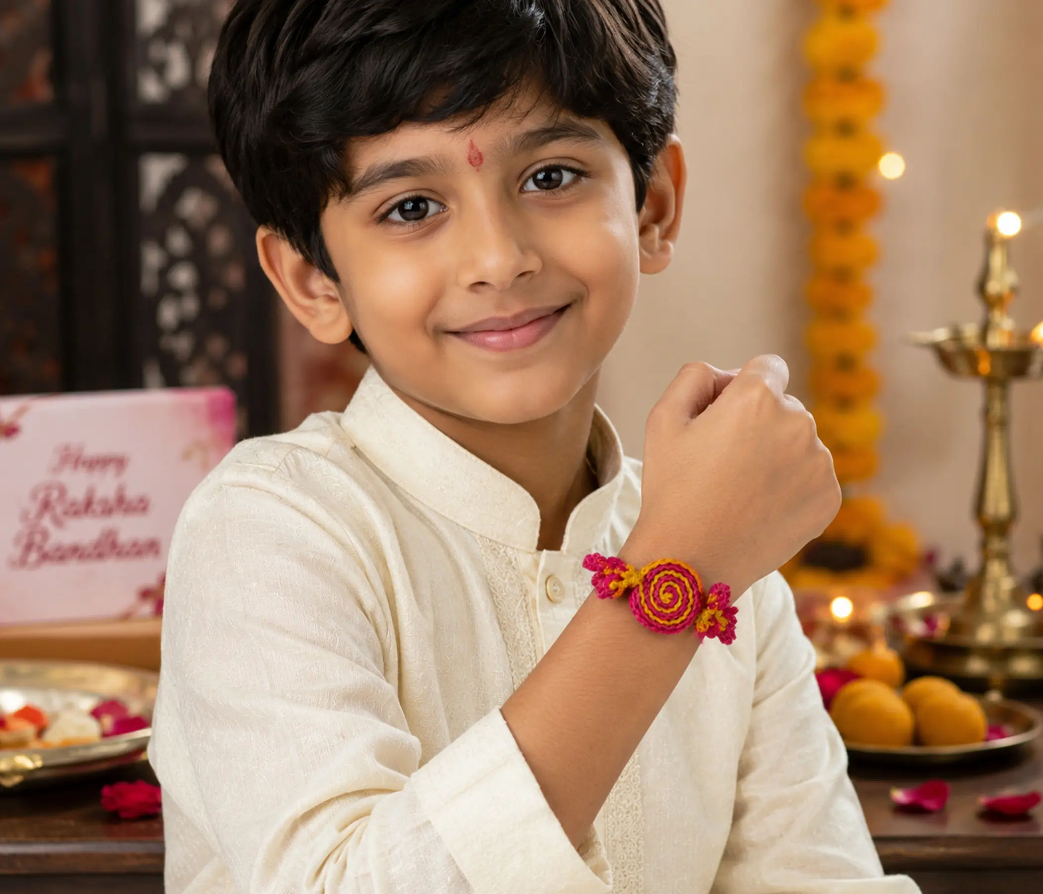 Sweet Candy Swirl Handcrafted Kids Crochet Rakhi